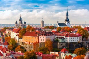 Aerial view old town Tallinn Estonia XL