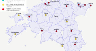 Koroonaviiruse reoveeseire kaart 2021. aasta martsi esimene nadal. Allikas Tartu Ulikool