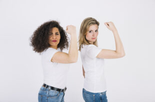 young women showing biceps