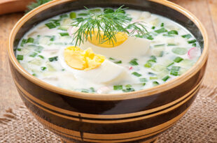 cold vegetable kefir soup with eggs greens