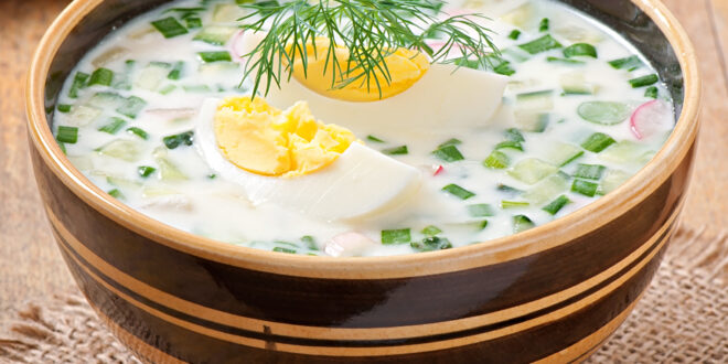cold vegetable kefir soup with eggs greens