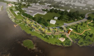 Roheala Sindis Pärnu jõe ääres, illustratsioon arhitektuuribüroo molumba