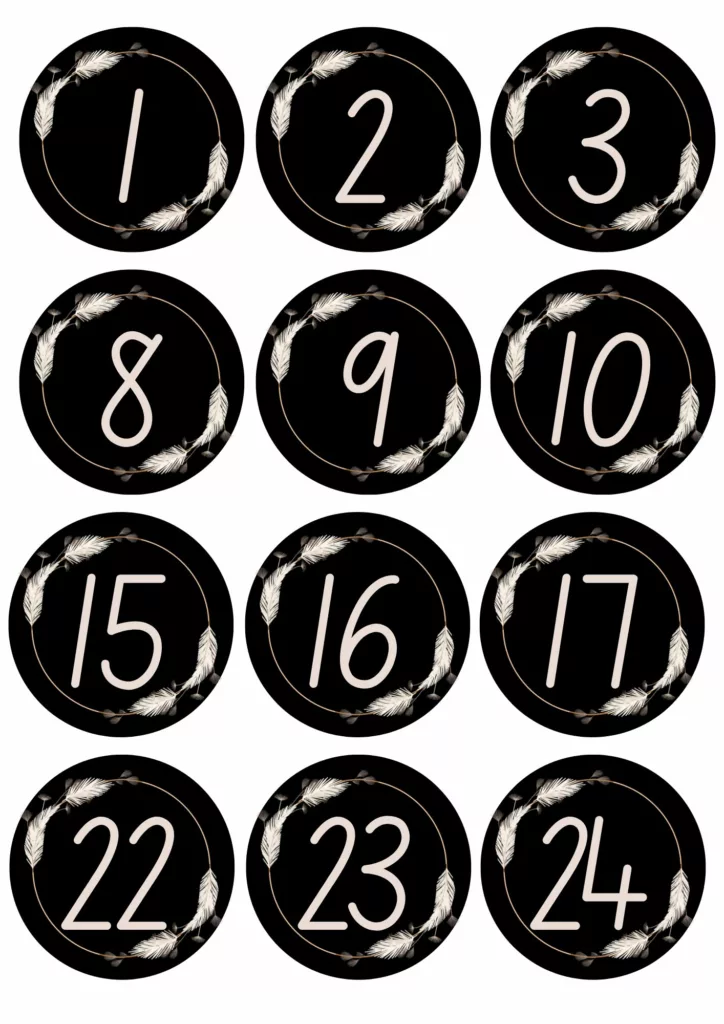 Boho Calendar Numbers Black a4 document