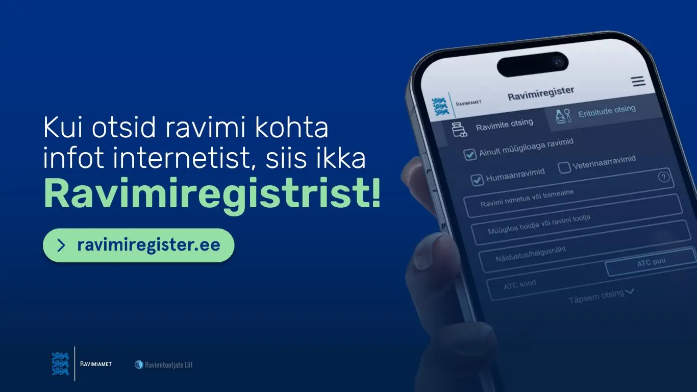 Täna 7.10.25 algab teavituskampaania „Kui otsid ravimi kohta infot internetist, siis ikka Ravimiregistrist!“ 1 Ravimiregister_digibänned_1366 x 768 px)